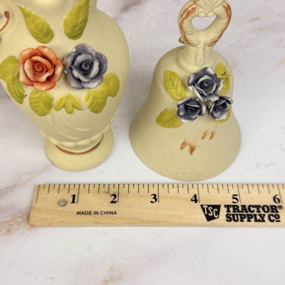 Flambro Porcelain Floral Pitcher Vase Bell Applied Roses Vintage Cottagecore Dec - Picture 8 of 10